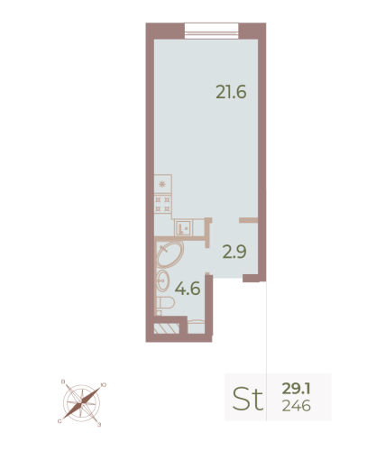 1-комнатная квартира, 29 м²; этаж: 9 - купить в Санкт-Петербурге