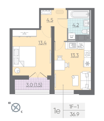 1-комнатная квартира, 35.7 м²; этаж: 18 - купить в Санкт-Петербурге