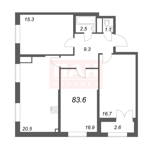 3-комнатная квартира, 83.6 м²; этаж: 19 - купить в Санкт-Петербурге