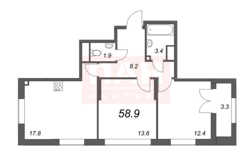 2-комнатная квартира, 58.9 м²; этаж: 18 - купить в Санкт-Петербурге