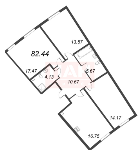 3-комнатная квартира №14 в: Морская набережная SeaView II: 82.44 м²; этаж: 2 - купить в Санкт-Петербурге