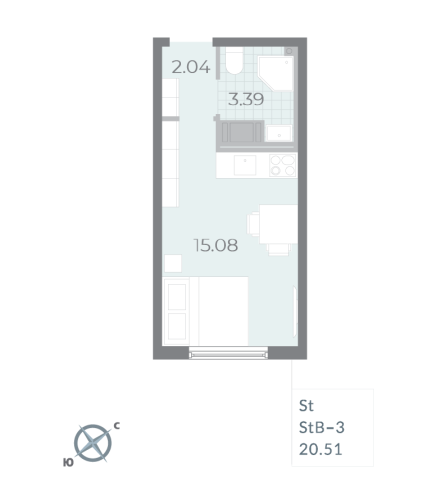 1-комнатная квартира, 19.6 м²; этаж: 17 - купить в Санкт-Петербурге