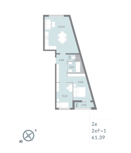 2-комнатная квартира, 62.4 м²; этаж: 16 - купить в Санкт-Петербурге