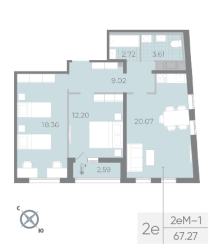 2-комнатная квартира, 67.27 м²; этаж: 17 - купить в Санкт-Петербурге