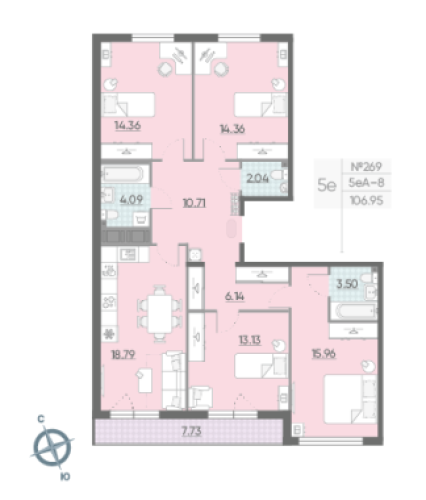 4-комнатная квартира, 107.2 м²; этаж: 14 - купить в Санкт-Петербурге