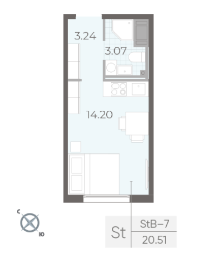 1-комнатная квартира, 20 м²; этаж: 17 - купить в Санкт-Петербурге