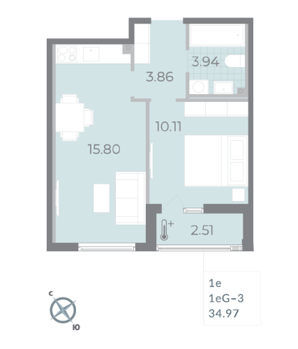 1-комнатная квартира, 34.9 м²; этаж: 15 - купить в Санкт-Петербурге