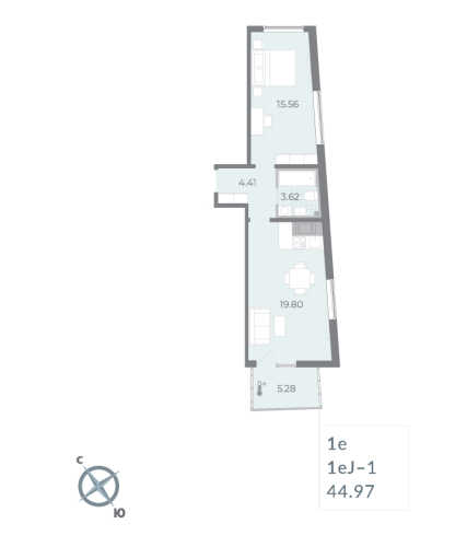 1-комнатная квартира, 46.4 м²; этаж: 15 - купить в Санкт-Петербурге