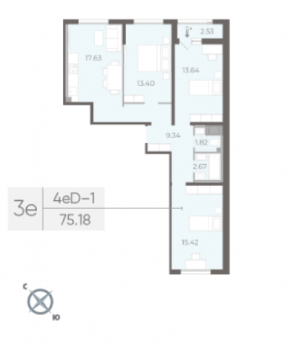 3-комнатная квартира, 75.18 м²; этаж: 12 - купить в Санкт-Петербурге