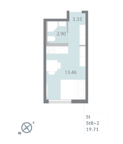 1-комнатная квартира, 19.4 м²; этаж: 17 - купить в Санкт-Петербурге