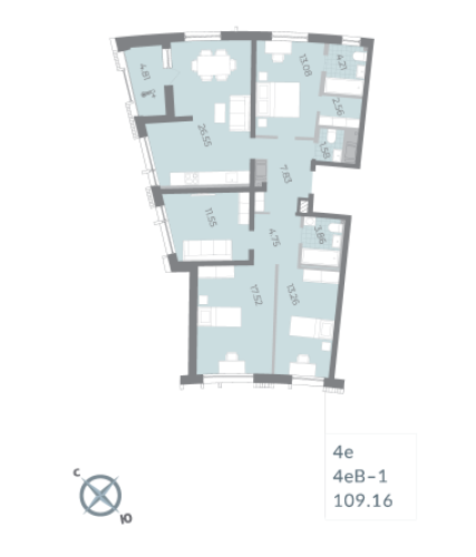 4-комнатная квартира, 109.16 м²; этаж: 12 - купить в Санкт-Петербурге