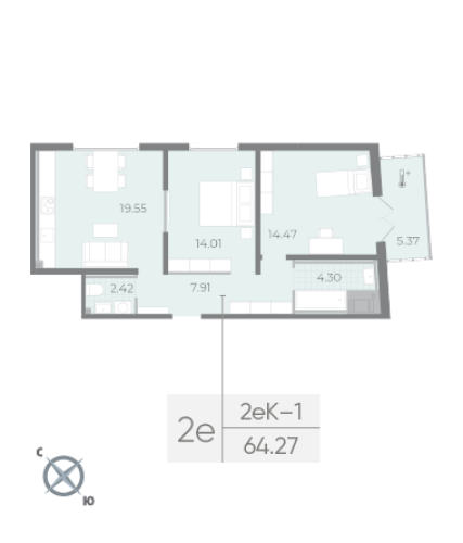 1-комнатная квартира, 65.8 м²; этаж: 17 - купить в Санкт-Петербурге