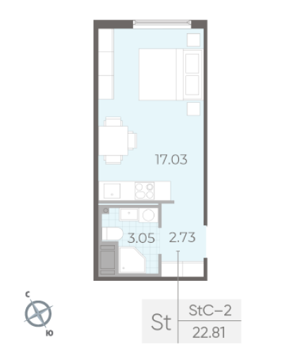 1-комнатная квартира, 22.81 м²; этаж: 15 - купить в Санкт-Петербурге