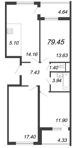 3-комнатная квартира, 78.8 м²; этаж: 15 - купить в Санкт-Петербурге