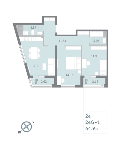 2-комнатная квартира, 64.95 м²; этаж: 17 - купить в Санкт-Петербурге