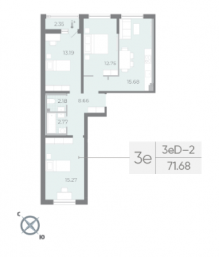 3-комнатная квартира, 71.68 м²; этаж: 2 - купить в Санкт-Петербурге
