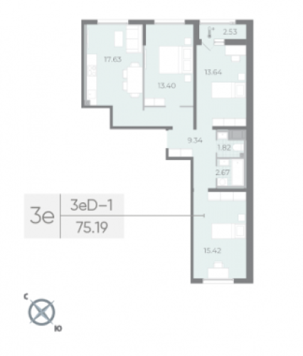 3-комнатная квартира, 75.18 м²; этаж: 9 - купить в Санкт-Петербурге