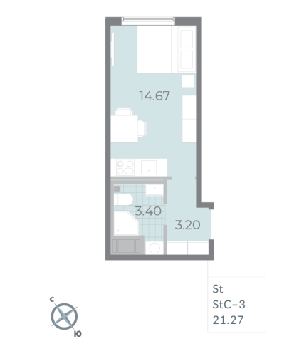 1-комнатная квартира, 20.7 м²; этаж: 15 - купить в Санкт-Петербурге