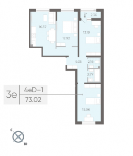 3-комнатная квартира, 73.02 м²; этаж: 2 - купить в Санкт-Петербурге