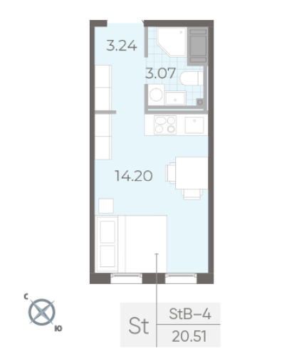 1-комнатная квартира, 19.8 м²; этаж: 17 - купить в Санкт-Петербурге