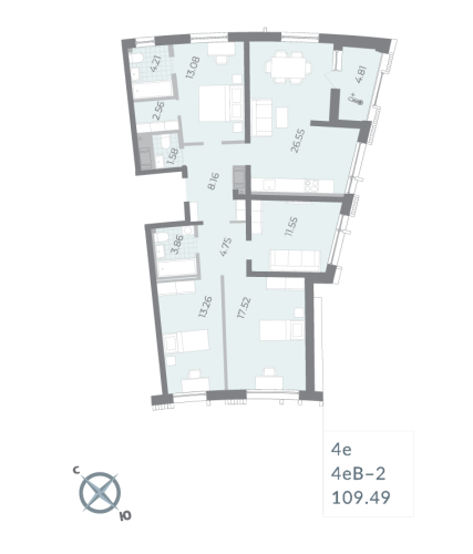 4-комнатная квартира, 109.49 м²; этаж: 12 - купить в Санкт-Петербурге