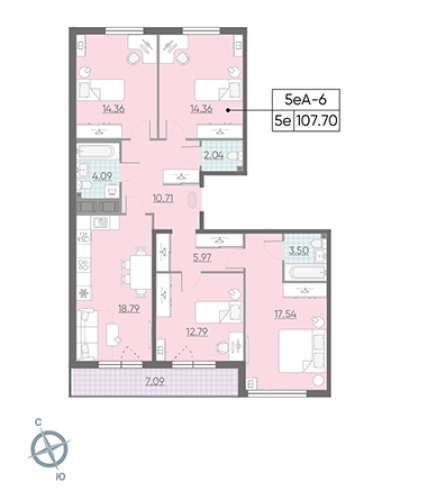 4-комнатная квартира, 107.7 м²; этаж: 14 - купить в Санкт-Петербурге