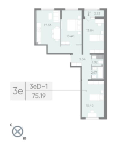 3-комнатная квартира, 75.18 м²; этаж: 13 - купить в Санкт-Петербурге