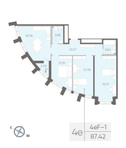 3-комнатная квартира №14 в: Морская набережная SeaView II: 87.42 м²; этаж: 2 - купить в Санкт-Петербурге