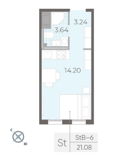 1-комнатная квартира, 19.3 м²; этаж: 17 - купить в Санкт-Петербурге