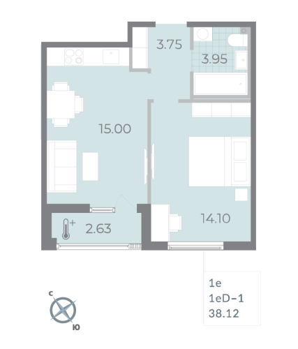 1-комнатная квартира, 37.9 м²; этаж: 15 - купить в Санкт-Петербурге