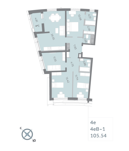 4-комнатная квартира, 105.54 м²; этаж: 16 - купить в Санкт-Петербурге