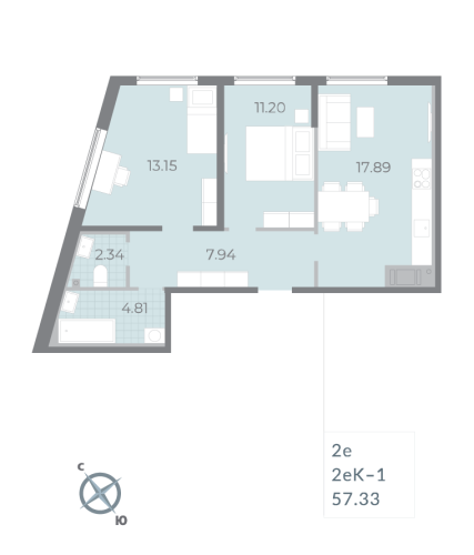 1-комнатная квартира, 59.2 м²; этаж: 15 - купить в Санкт-Петербурге