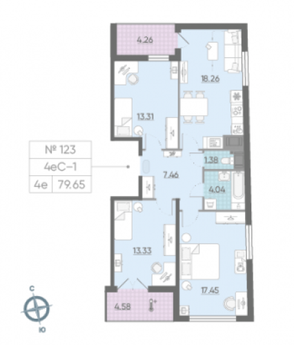 3-комнатная квартира, 78.7 м²; этаж: 15 - купить в Санкт-Петербурге