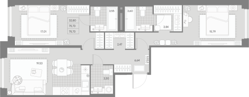 2-комнатная квартира, 75.73 м²; этаж: 3 - купить в Санкт-Петербурге