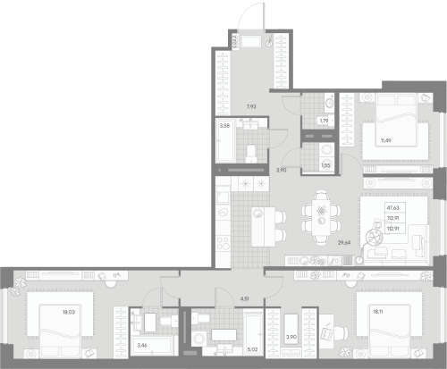 3-комнатная квартира, 112.91 м²; этаж: 3 - купить в Санкт-Петербурге