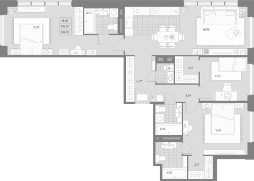 3-комнатная квартира, 108.39 м²; этаж: 3 - купить в Санкт-Петербурге
