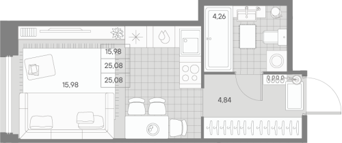 1-комнатная квартира, 25.8 м²; этаж: 8 - купить в Санкт-Петербурге