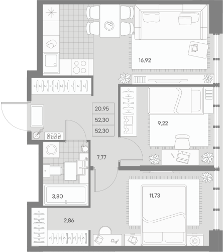 2-комнатная квартира, 52.3 м²; этаж: 3 - купить в Санкт-Петербурге