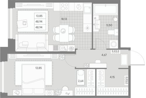 1-комнатная квартира, 48.94 м²; этаж: 4 - купить в Санкт-Петербурге