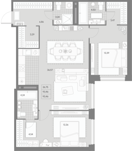 2-комнатная квартира, 93.46 м²; этаж: 6 - купить в Санкт-Петербурге