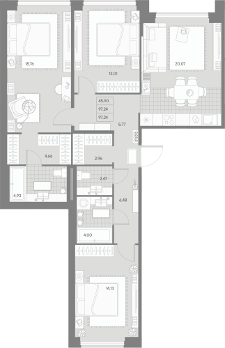 3-комнатная квартира, 97.24 м²; этаж: 8 - купить в Санкт-Петербурге