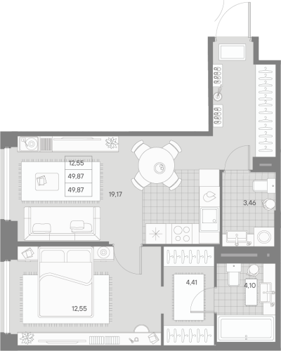 1-комнатная квартира, 49.87 м²; этаж: 5 - купить в Санкт-Петербурге