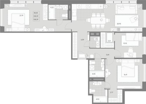 3-комнатная квартира, 108.39 м²; этаж: 4 - купить в Санкт-Петербурге
