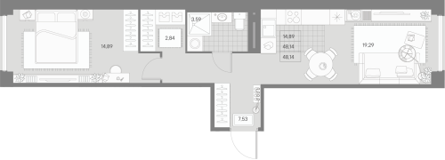 1-комнатная квартира, 48.14 м²; этаж: 3 - купить в Санкт-Петербурге