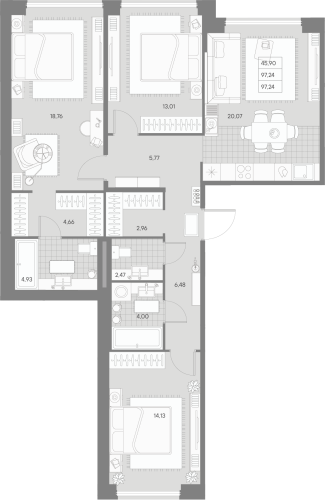 3-комнатная квартира, 97.24 м²; этаж: 4 - купить в Санкт-Петербурге