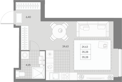 1-комнатная квартира №53 в: Avant: 35.28 м²; этаж: 1 - купить в Санкт-Петербурге