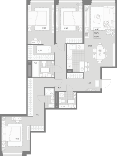 3-комнатная квартира, 106.96 м²; этаж: 8 - купить в Санкт-Петербурге