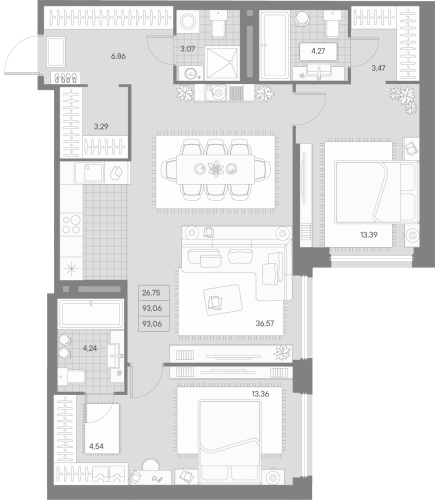 2-комнатная квартира, 93.46 м²; этаж: 7 - купить в Санкт-Петербурге