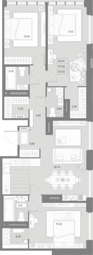 3-комнатная квартира, 101.56 м²; этаж: 8 - купить в Санкт-Петербурге