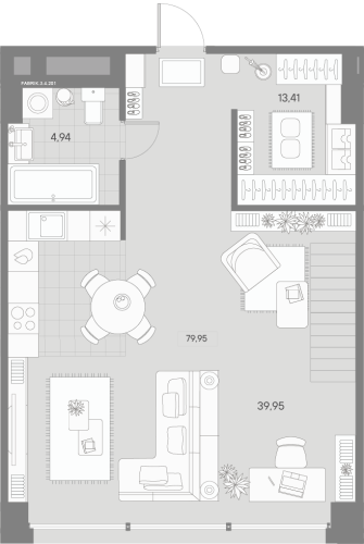 1-комнатная квартира, 79.95 м²; этаж: 4 - купить в Санкт-Петербурге
